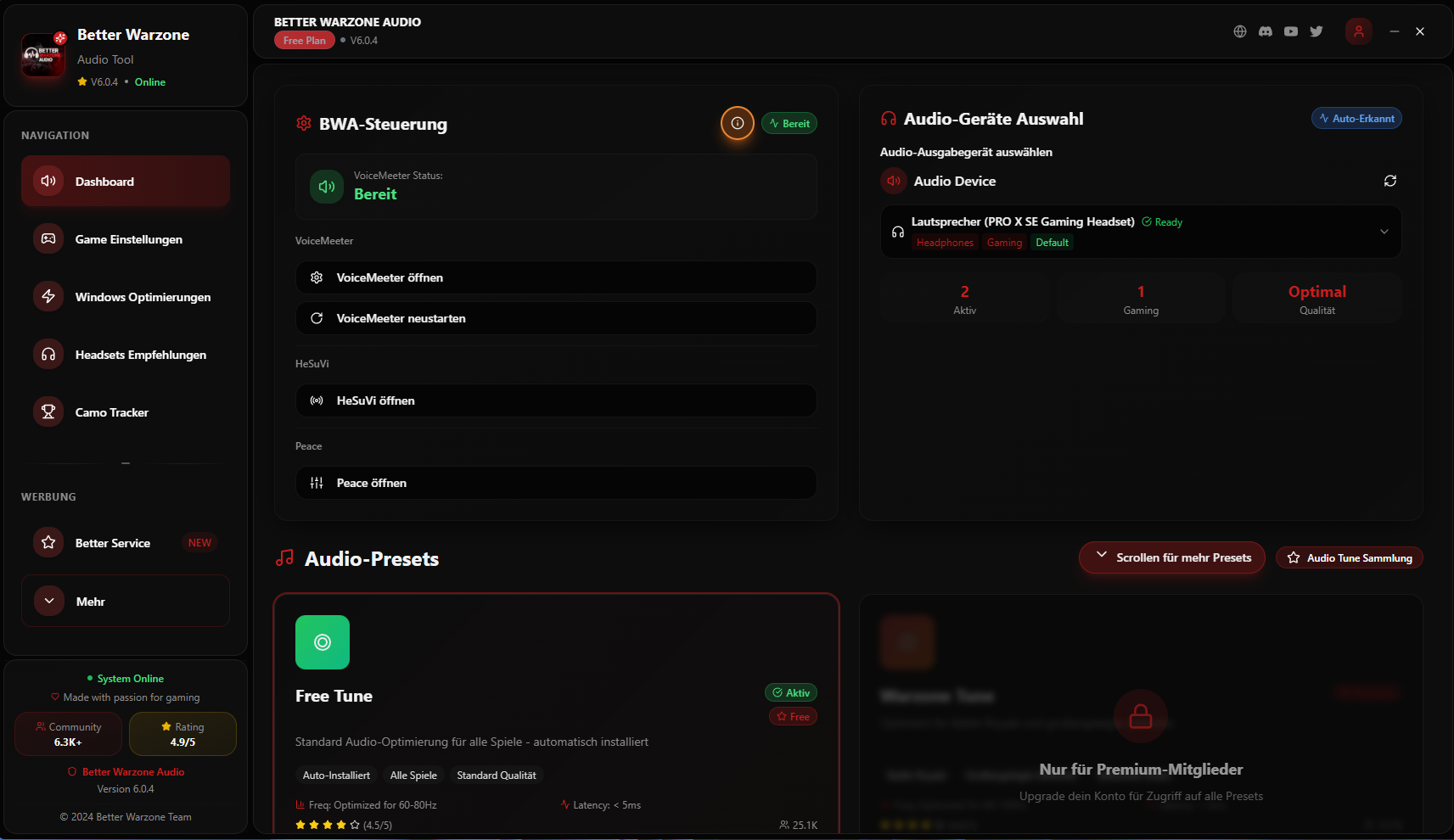 Better Warzone Audio App Interface
